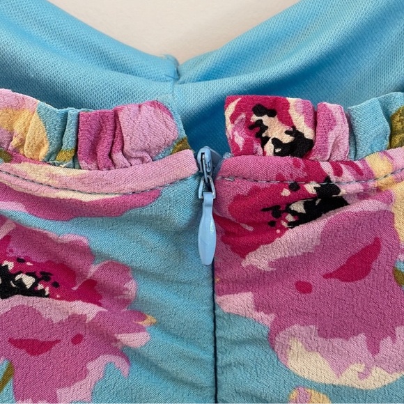 Zara Blue and Pink Floral Ruched Tube Mini Dress - Picture 6 of 13